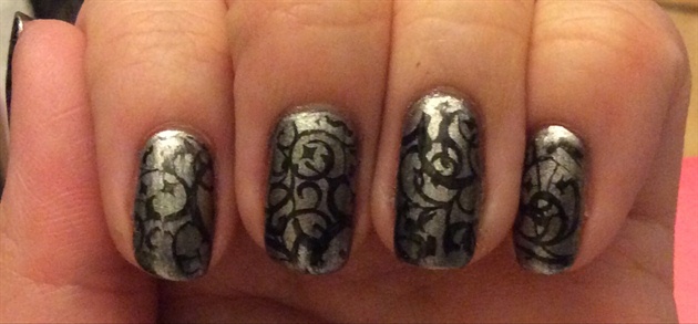 Silver and black New Years nails