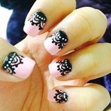 Pink And Black Lace Nails 