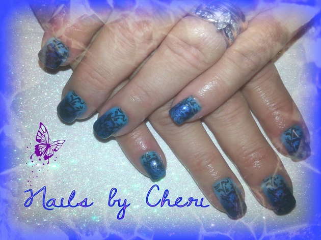 ombre blues with mash stamper