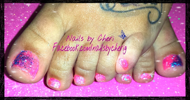 Rock star gel toes pink glitter