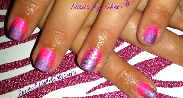 Holographic pink on natural nails