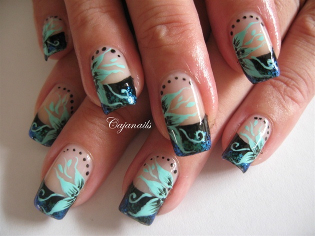 Gradient flakie with turquoise flowers