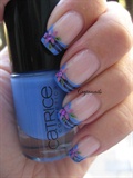 Striped blue french tip with flower
