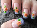 French manicure with flower
