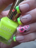 Neon french tips with neon flowers