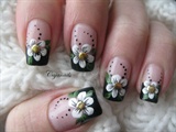 Nail art: Black french with flowers