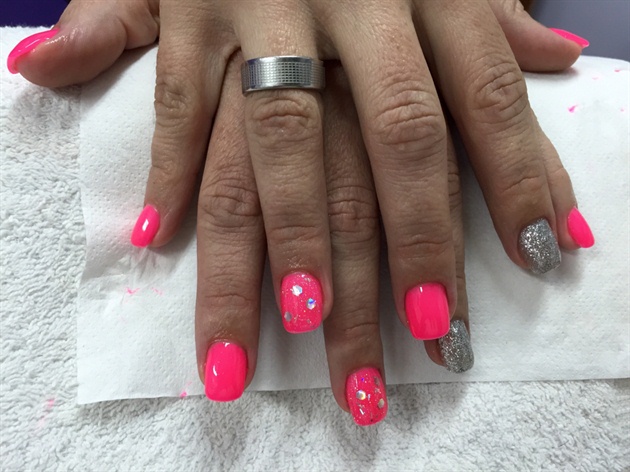 Fluorescent Pink With Silver Sparkles