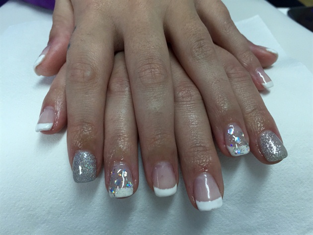 French Manicure With Silver Sparkles