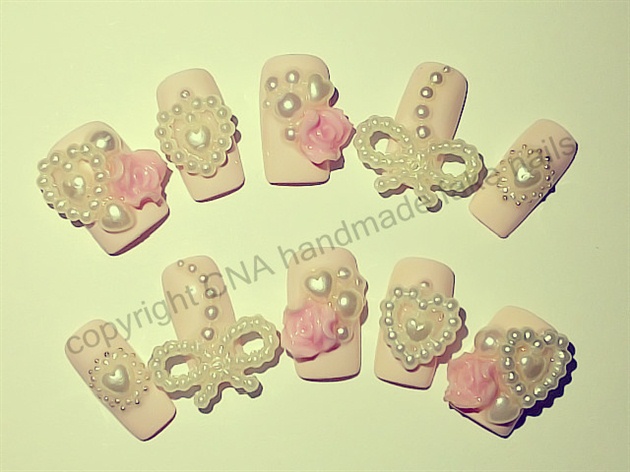 Pink 3D Rose with Bow Pearl Nail Art