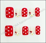 Red Polkadots Hello Kitty Nails