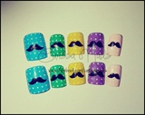 Moustache in Colorful Nails