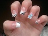 nail art stripe with blue bow