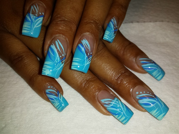 Blue and Green Tropical Nail Art - wide 1