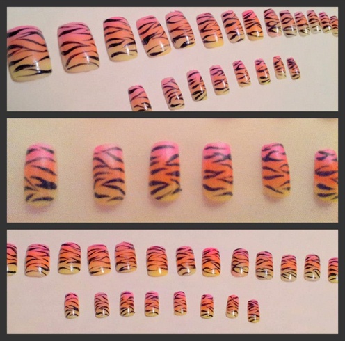 Glue-On Nails - Bright Ombre Zebra