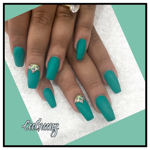 Coffin Matte Turquoise Nails Done By Me 