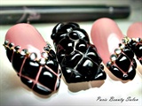 Chanel style gel nail art pink and black