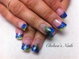 Blue and Green Sparkles with Feathers