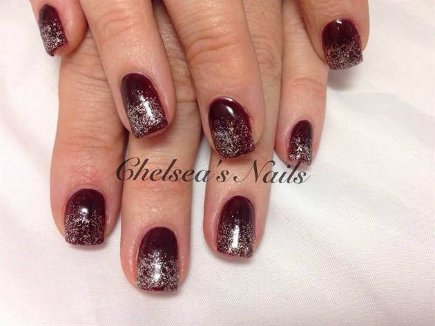 9. Burgundy and Pink Glitter Fade Nail Design - wide 7