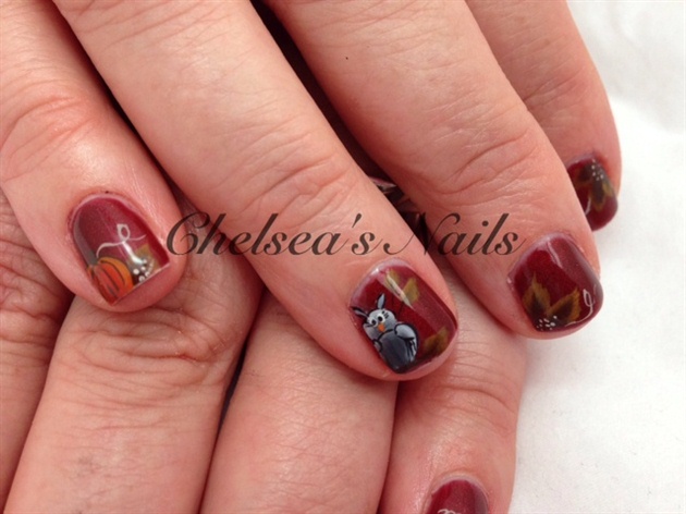 8. "Owl and Leaf Nail Design for Autumn" - wide 5