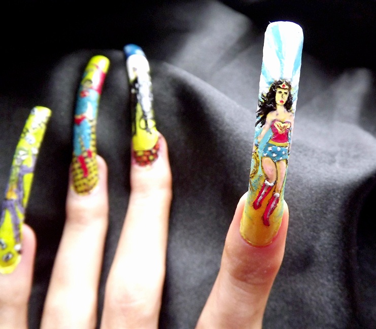 Wonder woman nail art figure. 