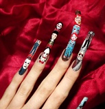 Horror movie character nail art.