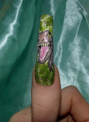 T Rex nail art.