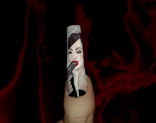 Girl &amp; pistol ; love hurts nail art.