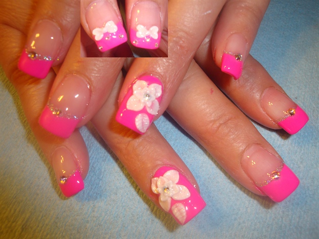 Pink tips w/ 3D Flowers &amp; Bows