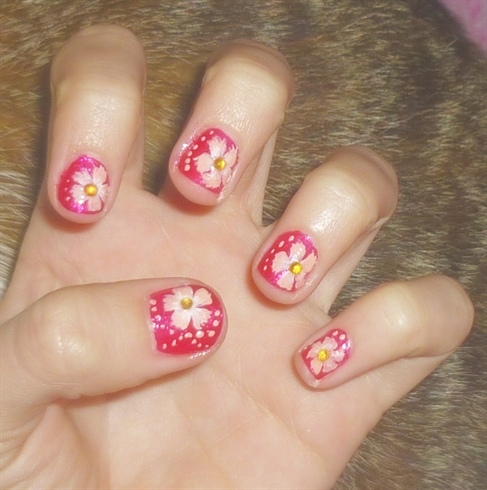 One stroke flowers on short nails