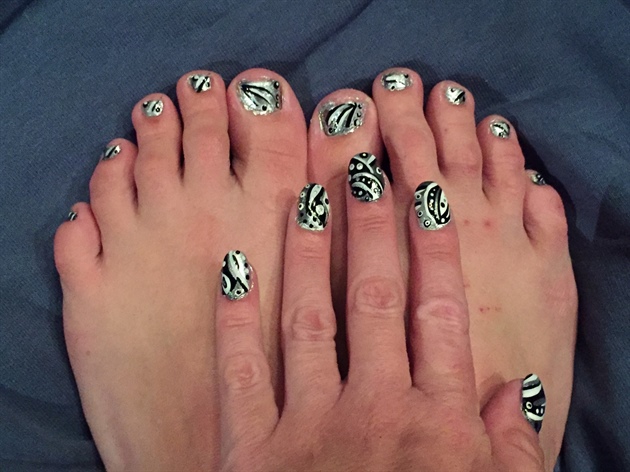 Silver and Charcoal Deco--Toes