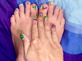 Crazy Neon Glitter Zebra Nails!--Toes 