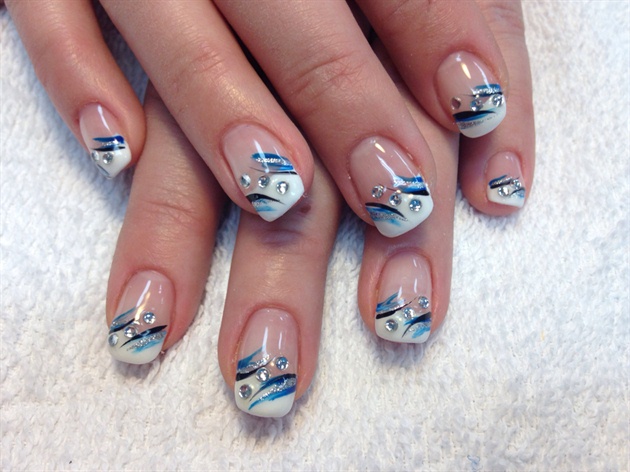 Blue Tip Nail Art with Rhinestones - wide 4