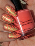 Summer Peach and Gold Floral Nails