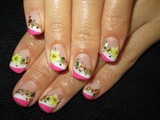 Double french gel with 3D plumerias