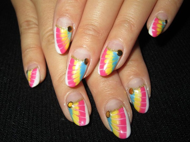Neon Peacock french nails - Nail Art Gallery