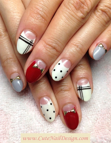 Red x Grey Reverse French nails