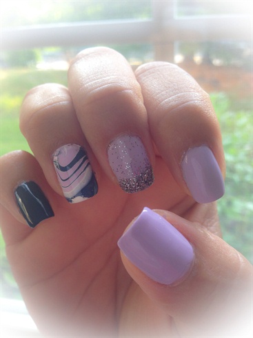 Lilac and Navy water marble manicure