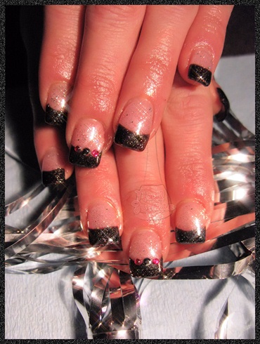 Black French Tips with Rhinestones