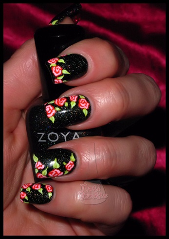 Handpainted Roses on Zoya Storm
