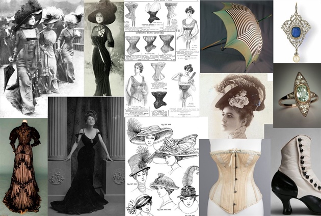 My inspiration.  Edwardian fashion refers to the clothing that was in style between the late 1890s and 1914 or the beginning of the Great War (World War I). Also called La Belle Epoque (the Beautiful Era), and the Gilded Age, this was a time when women's fashions took on a new opulence and extravagance, inspired by the hedonistic lifestyle of Britain's King Edward VII.\n