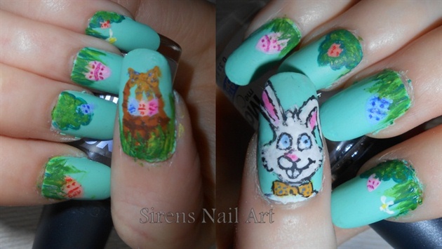 Easter Bunny and Egg Hunt Nail Art