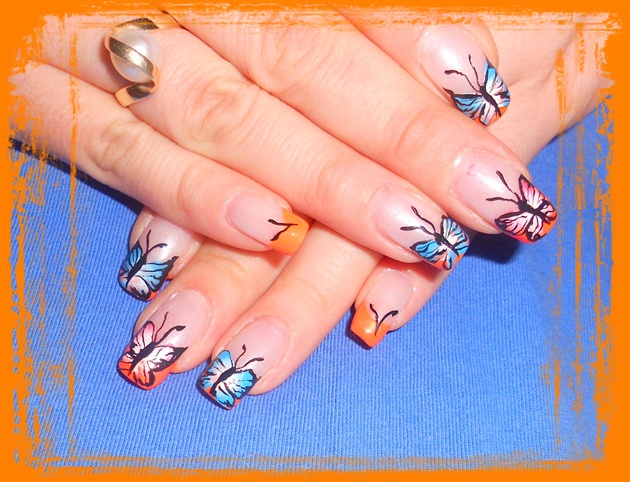 French orange with butterflies