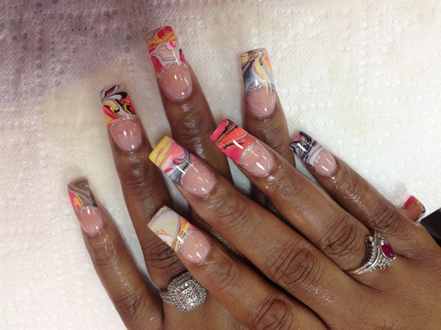3. Marble French Tip Acrylic Nails - wide 1