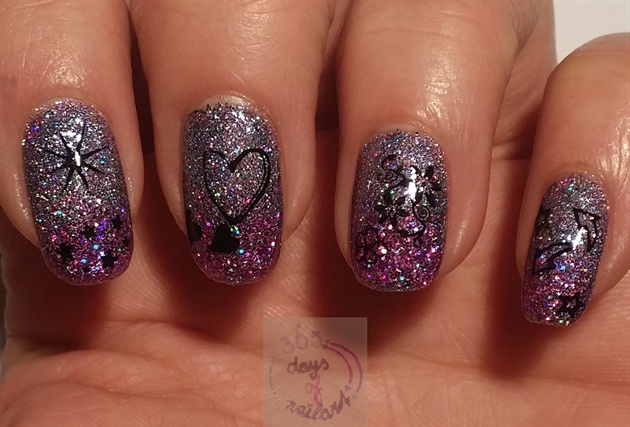 Purple holo glitter gradient with stamps