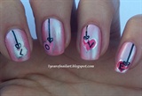 Valentine heart tags nail art