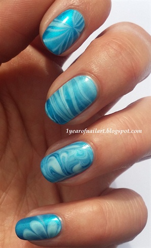 Blue water marble nails