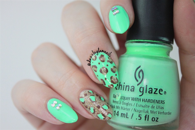 Neon Mint Green Leopard Print Nails