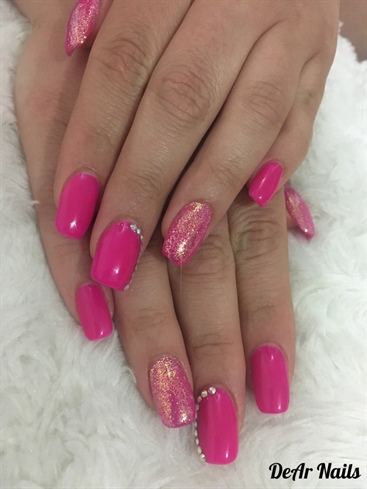 Pink Glitter &amp; Rhinestones Nails