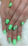 Bright Green Nails With Flowers