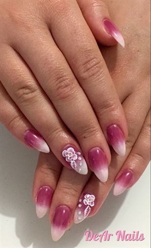 Pink Ombre Nails And 3D Flowers